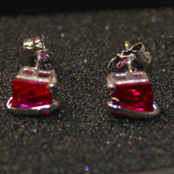 Sterling Silver Ruby Stud Earrings - Picture 5 of 5